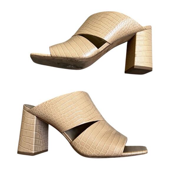 Vince Nelda Cappuccino Croc Embossed Leather Square Toe Slide Sandal Sz 41 US 11 - Picture 3 of 8